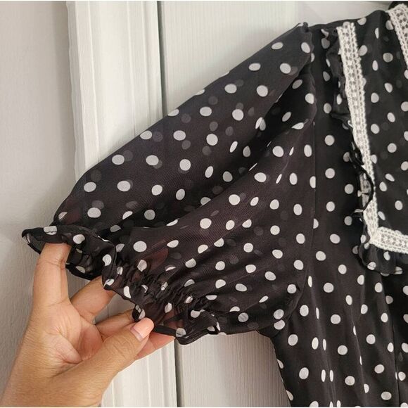 Simple Retro Polkadot Prink Mock Neck Dress S - Picture 6 of 13